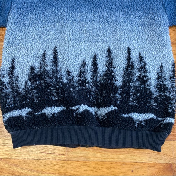 Vintage Fleece Zip Up Long Sleeve Sweater Wolves Print - Picture 5 of 5